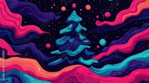 Fototapeta Psychedelic Christmas Scene with Melting Candy Canes in Swirling Abstraction