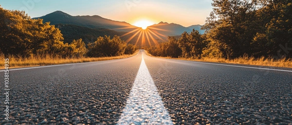 Fototapeta Ultrawide Photo Of Asphalt Road 
Throughout Golden Hour Background