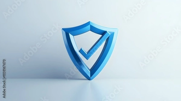Fototapeta cartoon 3d Icon safety shield check mark perspective . Blue symbol security safety icon. Checkmark in minimalistic style. 3d vector illustration. white background