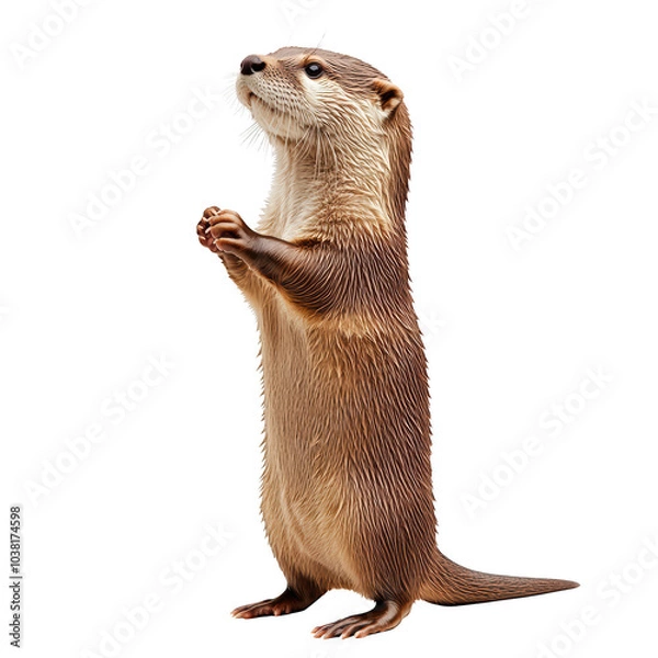Obraz Otter standing upright, white isolate background