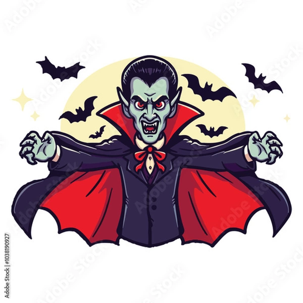 Fototapeta Happy Halloween Day dracula spooky ghost, festival illustration elements for decoration, prints. Cartoon scary evil character