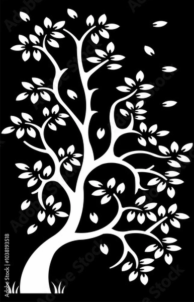 Obraz Whispers of Nature: Leafy Trees and Windswept Branches Silhouette