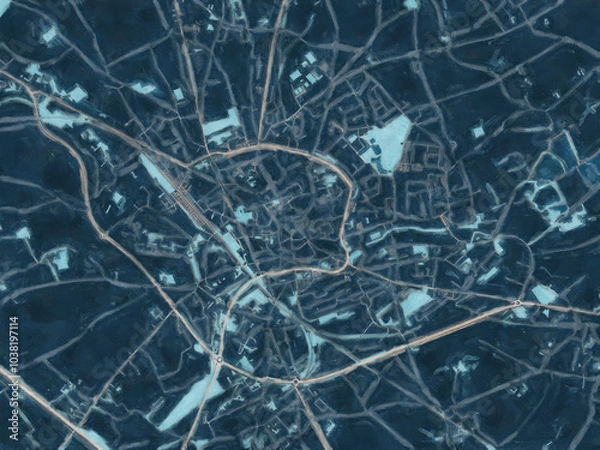Fototapeta Painterly Style City Map of Tienen, Belgium in a Blue Color Scheme.