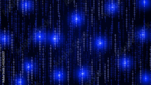 Fototapeta Matrix vector digital code rain in a Matrix inspired futuristic style. Light Effect matrix background. High-tech backdrop with glowing binary characters
