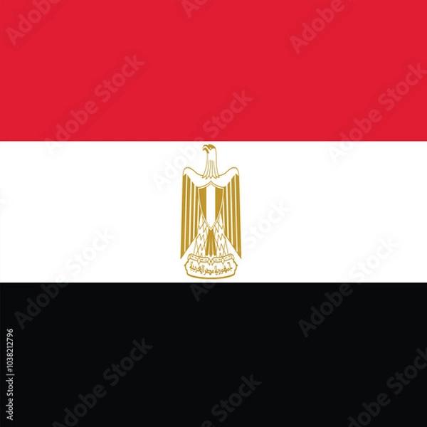Fototapeta An illustration of Egypt's flag shows three horizontal stripes: red at the top, white in the middle with the golden Eagle of Saladin, and black at the bottom, symbolizing Egypt's history and strength.