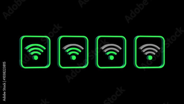 Obraz green wi-fi icon on internet button isolated on black