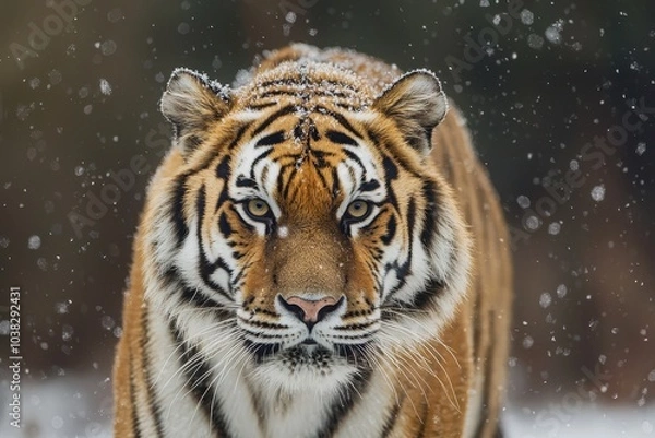Fototapeta Siberian Tiger Walking in Snowy Environment