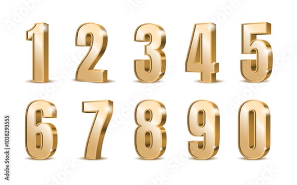 Fototapeta Gold 3d numbers. Symbol set. Vector illustration