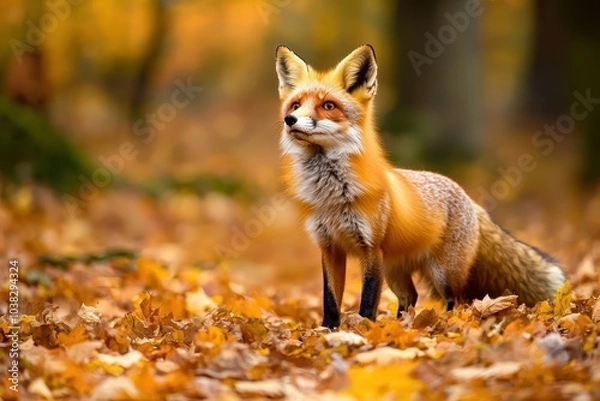 Fototapeta Alert Red Fox in Forest Clearing During Autumn