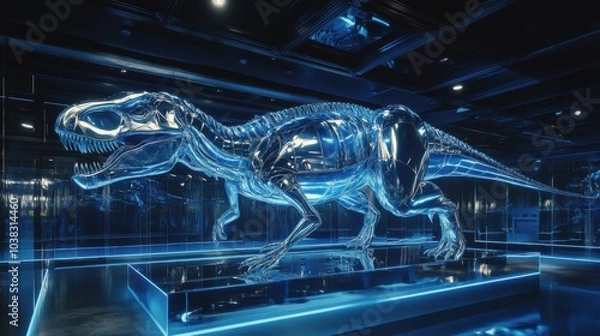 Fototapeta Futuristic Metallic Dinosaur Sculpture Displayed in Gallery