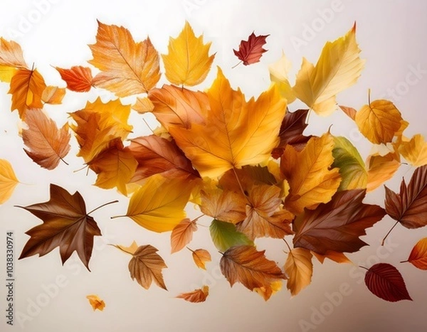 Fototapeta Autumn leaves flying and falling isolated on background