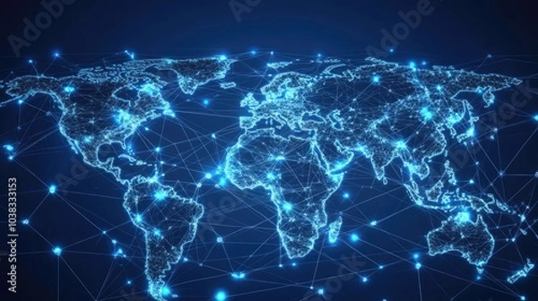 Fototapeta Global social media network, Digital world map with users worldwide connections