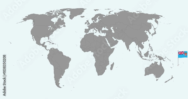 Fototapeta Pin map with Fiji flag on world map. Vector illustration.