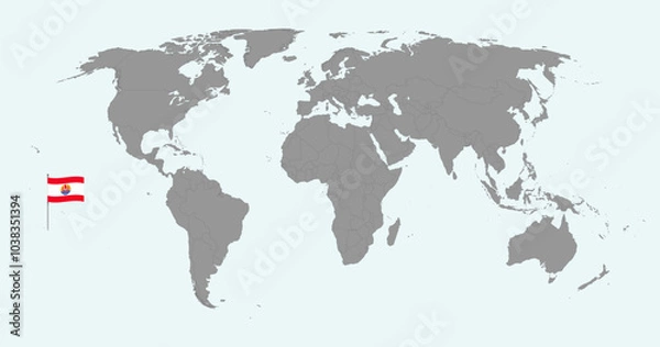 Fototapeta Pin map with French Polynesia flag on world map. Vector illustration.