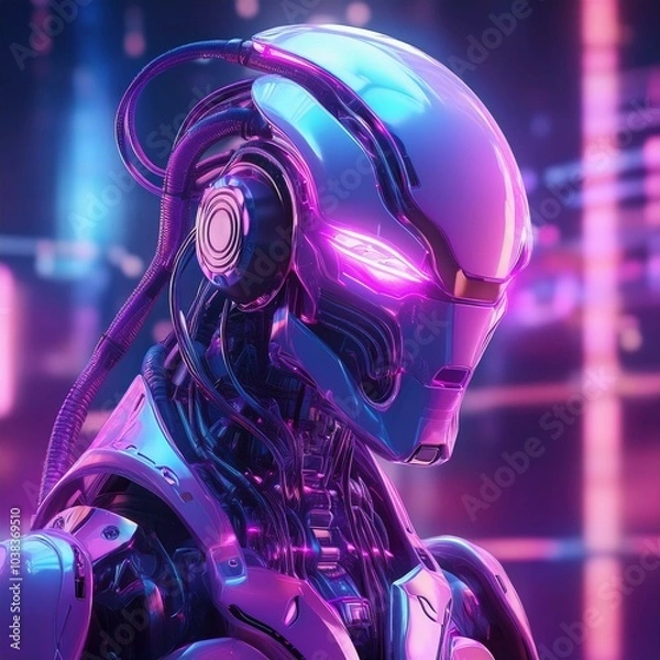 Fototapeta ein hochfuturistischer Alien Roboter mit sichtbaren funktionsteilen