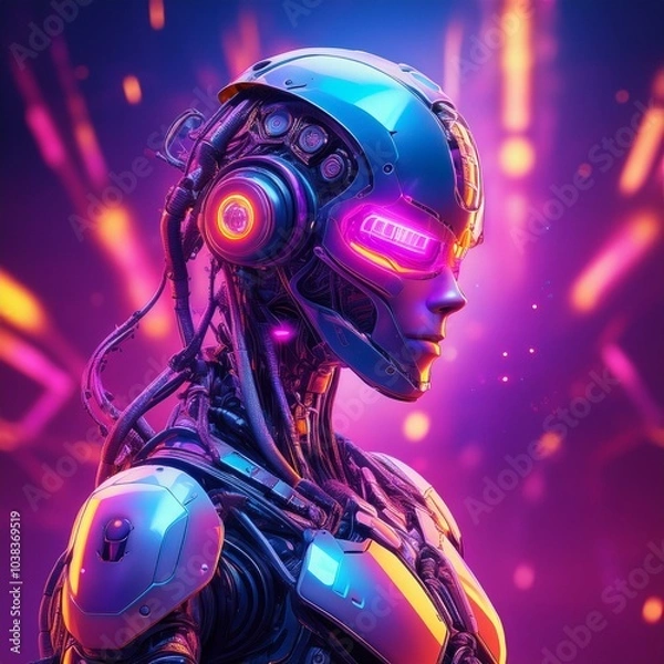 Fototapeta ein hochfuturistischer Roboter mit sichtbaren funktionsteilen