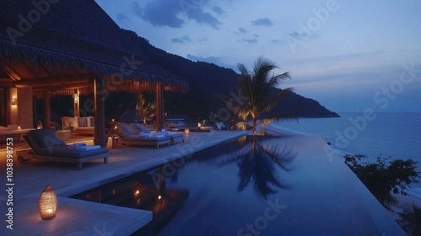 Fototapeta Serene Coastal Evening at Luxury Resort