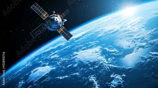 Fototapeta satellite orbiting planet Earth