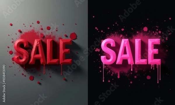 Fototapeta Bold 3D SALE text in vibrant colors with a grunge paint effect, perfect for retail and business promotions.