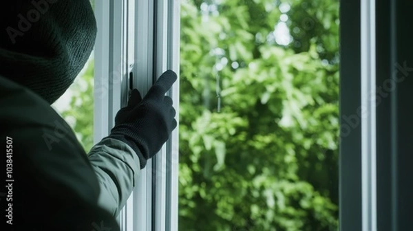 Obraz burglar attempting to break into a house