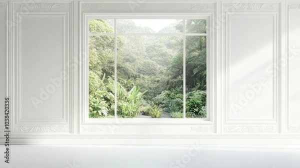 Fototapeta Elegant White Window with Intricate Molding