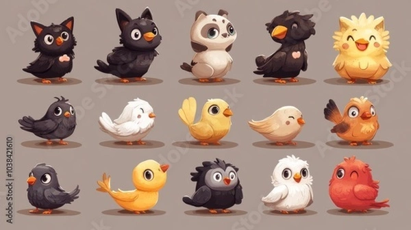Fototapeta Cute Cartoon Birds Collection for Kids' Designs