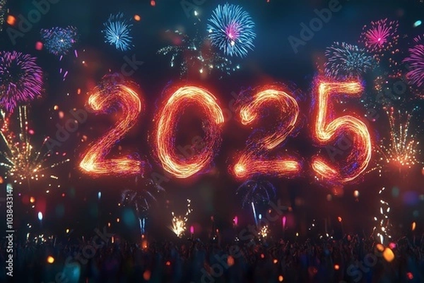 Fototapeta happy new year 2025 typography celebration by generative ai