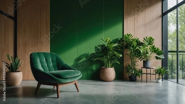 Fototapeta Simple yet striking interior decor with a bright green color