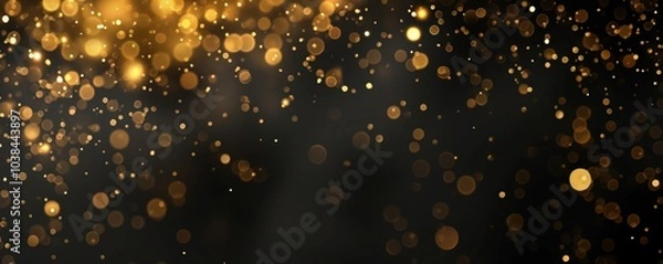 Obraz Golden sparkling bokeh lights create a magical, festive vignette frame on dark black banner background with copy space. Ideal for New Year, galas, grand opening parties, or other holiday celebrations