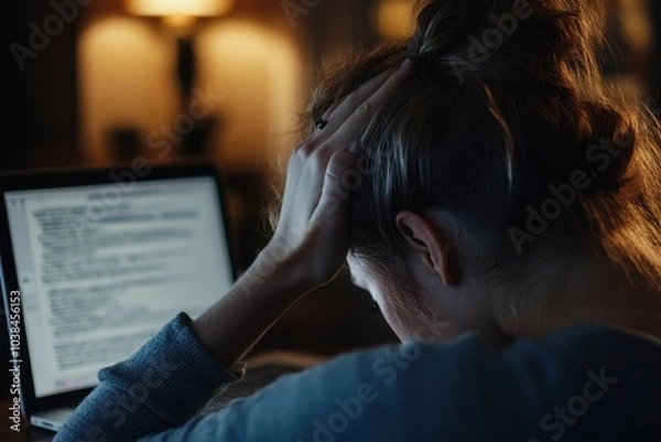 Fototapeta Struggling with Stress The Emotional Toll of Working Late at Night on Mental Health and Productivity
