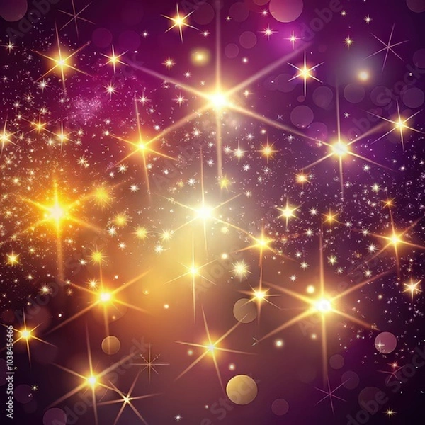 Obraz Festive background of gold stars, bokeh. Space for text. Emotions of joy, happiness
