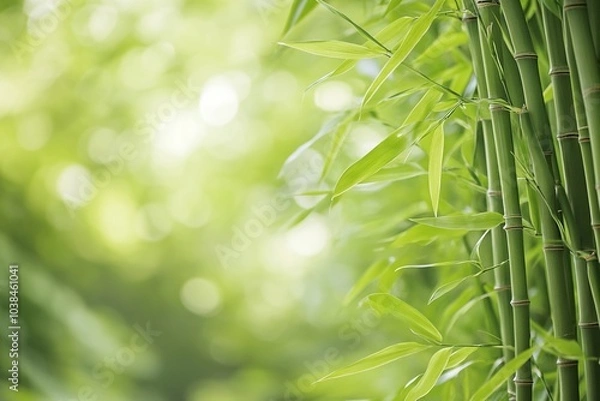 Fototapeta Close-up of green bamboo stalks showcasing lush textures against nature's vibrant backdrop