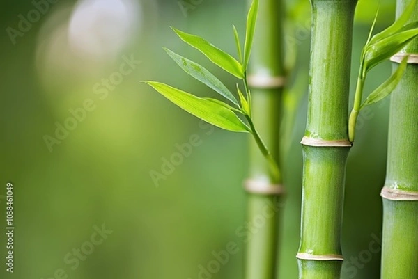 Fototapeta Close-up of bamboo stalks with rich green tones in a tropical setting