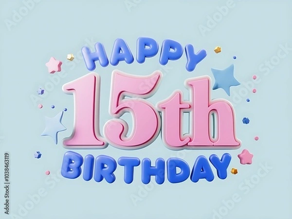 Fototapeta Happy 15th Birthday with Fun Pink Decorations