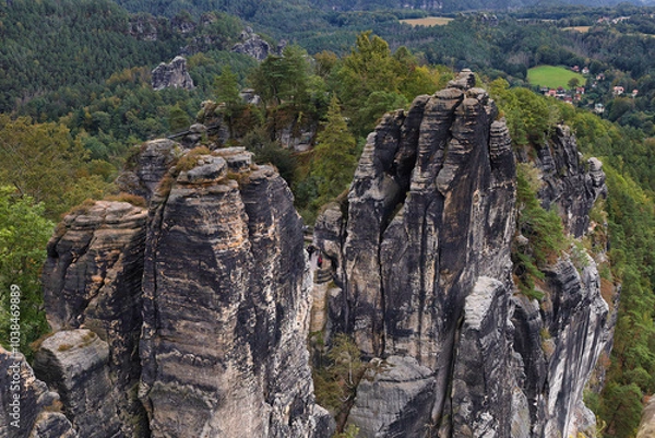 Fototapeta Basteibrücke bei Rathen und Wehlen, Landkreis Sächsische Schweiz Osterzgebirge, Sachsen, Deutschland