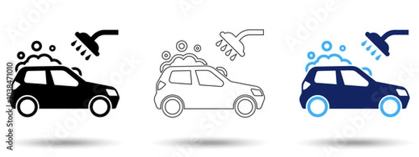 Fototapeta Car wash icon. Car wash icon on a white background, isolated. The icon has three uses in applications and websites. Vector illustration. Car wash icon on a white background.