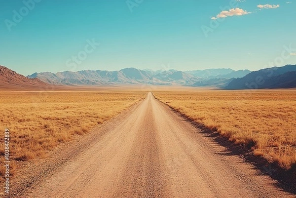 Fototapeta A vast desert landscape unfolds beneath a clear blue sky. Generative Ai