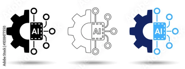 Fototapeta Gear AI icon. Gear AI icon on a white background, isolated. The icon has three uses in applications and websites. Vector illustration. Gear AI icon on a white background.