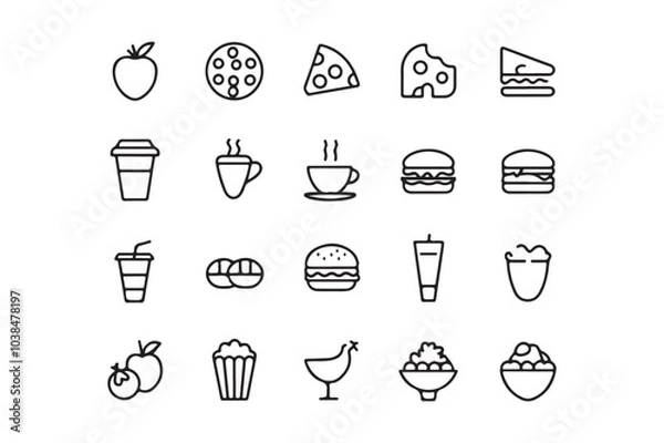 Fototapeta Minimalist Food and Drink Icon Set  Line Art Vector Illustrations