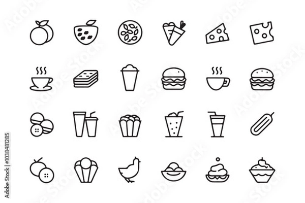Fototapeta Minimalist Food and Drink Icon Set  Line Art Vector Illustrations