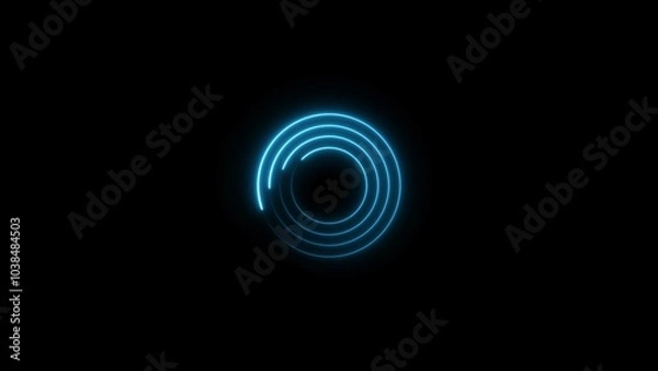 Fototapeta Light circle background with blue light neon effect. Light glowing circle line of neon effect. Black background.
