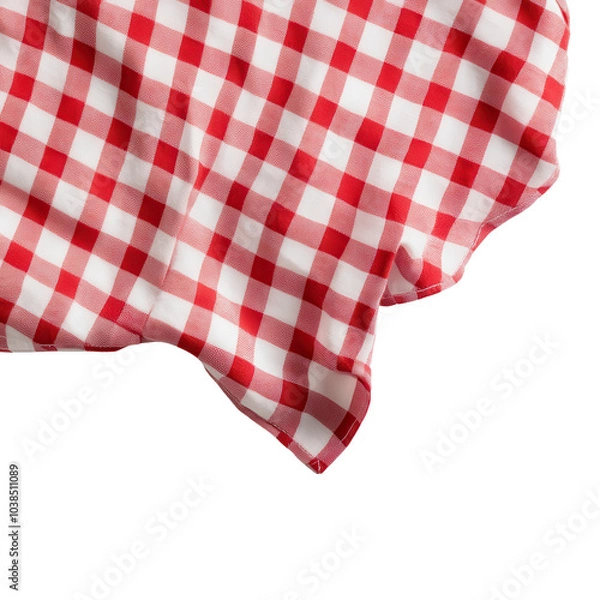 Fototapeta Red and white checked tablecloth on white isolated background