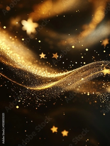 Fototapeta Intricate golden spirals and stars blend beautifully on a dark canvas, evoking a magical atmosphere perfect for the holiday season. Generative AI