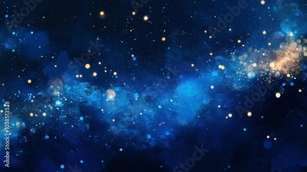 Fototapeta An evening sky with a rich blue tone, sprinkled with stars and the faint glow of the galaxy's core.