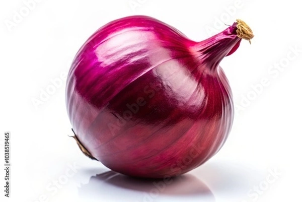 Fototapeta Fresh onions against a white backdrop highlight their culinary versatility. A healthy kitchen essential, they embody nature's bounty and vibrant colors, perfect for food photography.