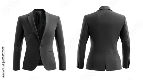 Fototapeta template showing strapless blazer mockup, front and back views, a structured blazer in charcoal grey with slim fit , on a transparent backgrounds