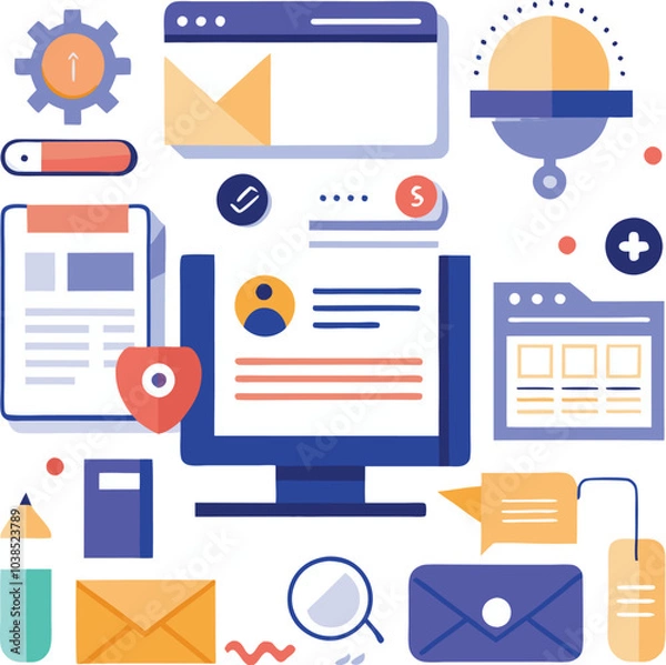 Fototapeta Pack of flat blog element design kit. Generative AI.