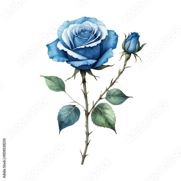Fototapeta Watercolor blue rose with isolated background, Minimalist watercolor blue rose with isolated background, Blue rose with isolated background.