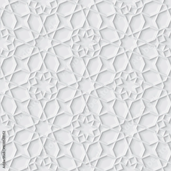 Fototapeta Grey light geometric pattern, 3d soft emboss background