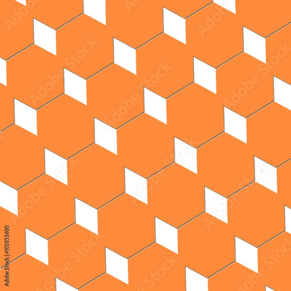 Fototapeta Diamond and hexagon abstract cubist art in orange and white